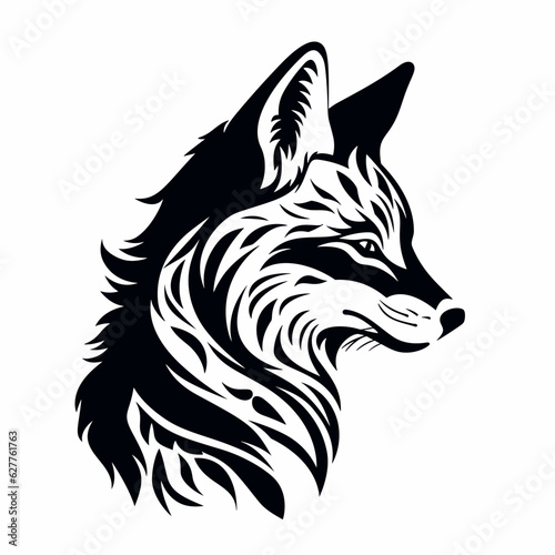 Fox head vector logo template concept illustration. Wilde animal predator graphic sign. Monochrome black and white colors. Graphic design element.