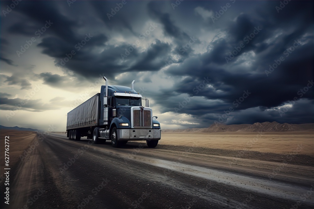 Truck on the road, US model, Generative AI - obrazy, fototapety, plakaty 