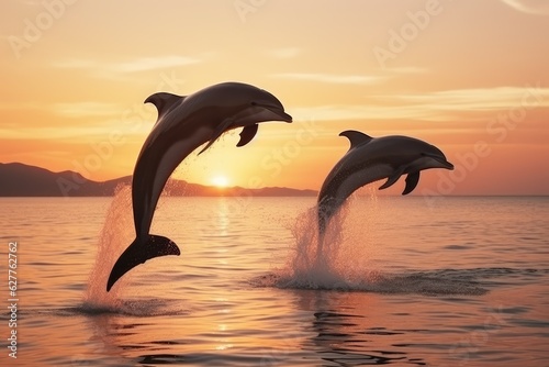 Dolphin jump in the blue sea in a picturesque place