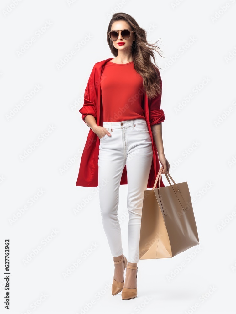 High-Fashion Woman in Stylish Outfit and Shopping Bag High-Fashion Woman in Stylish Outfit and Shopping Bag