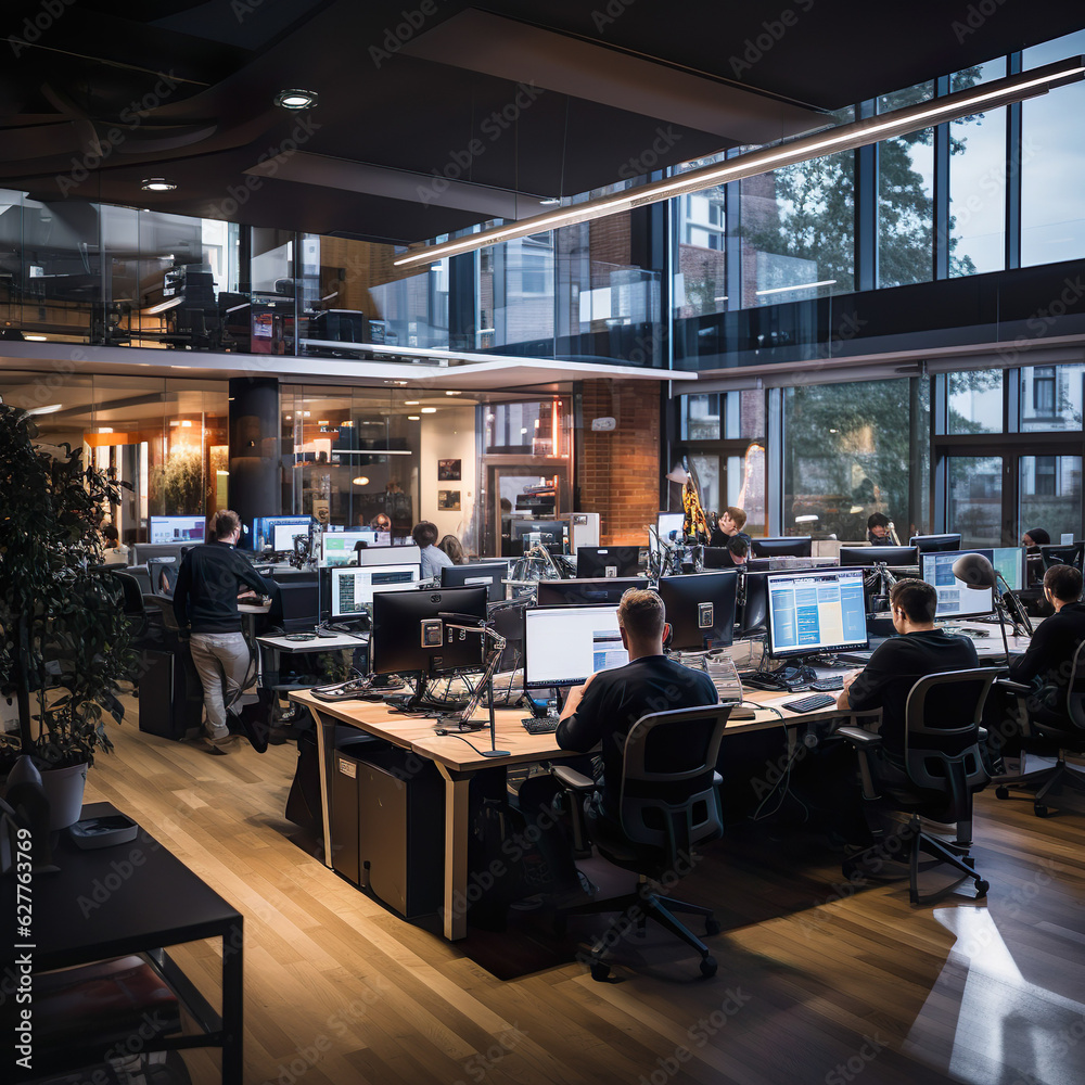Financial traders working in a high tech stock market fintech environment Financial traders working in a high tech stock market fintech environment