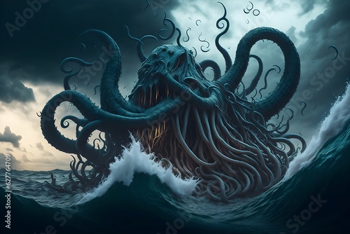 Colossal Kraken Emerges from Stormy Sea | Mythical Giant Unleashed | Deep Ocean Power Unveiled | Spectacular Sea Creature - Generative AI