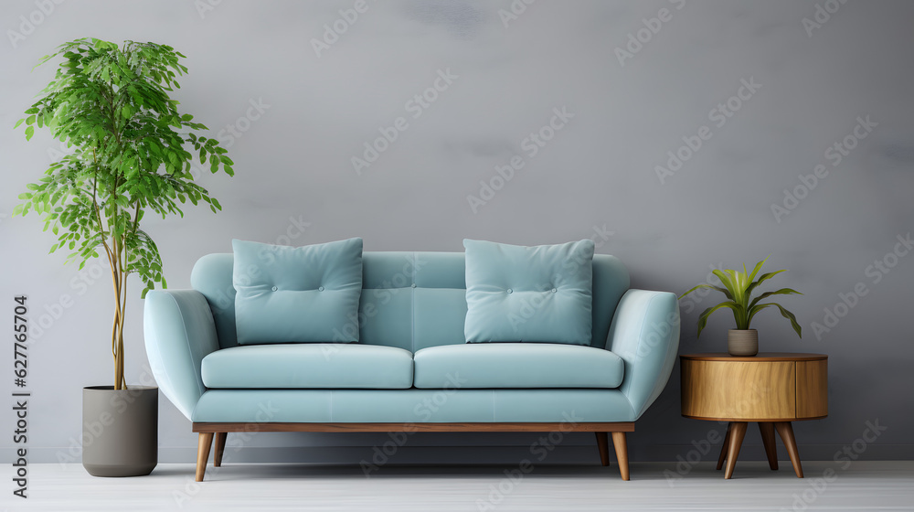 Blue sofa. Generative AI Blue sofa. Generative AI