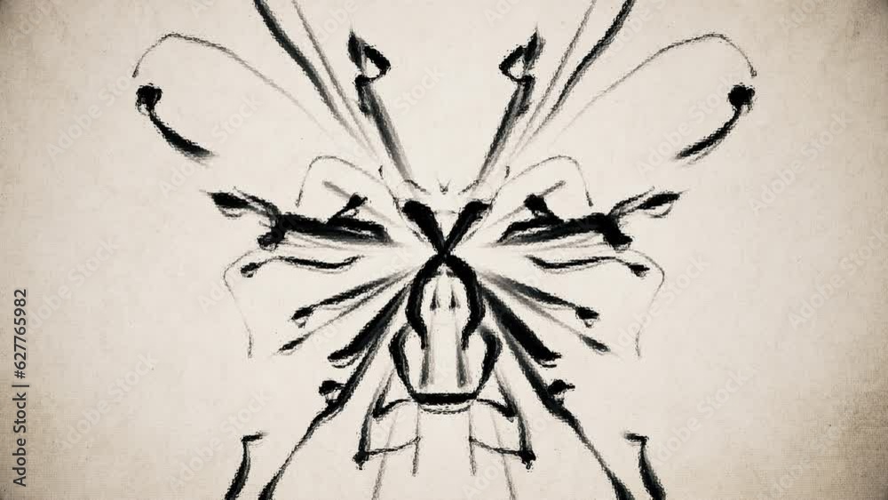 Rorschach Ink Blot Painting On Canvas Background Loop
