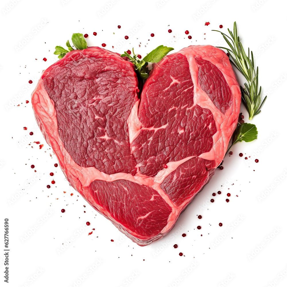 Heart shaped beef steak isolated on white background