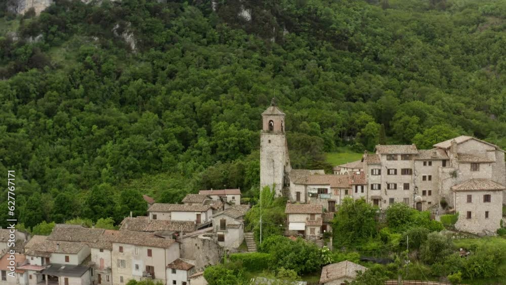 Aerial view of Greccio , small village in the mountains in Rieti Italy Aerial view of Greccio , small village in the mountains in Rieti Italy