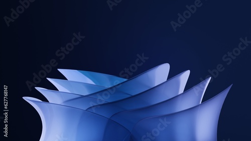 Abstract 3d blue emitter rose glass dark background. Design element for banners, covers, backgrounds.