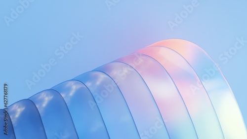 3d render abstract light blue curve glass pattern with gradient color. Design element for background, banner, cover.