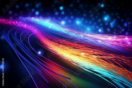 Leinwand Poster Colorful optic fiber electrical cables wires neon waves lines abstract 3d ai des