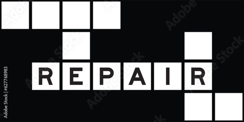 Alphabet letter in word repair on crossword puzzle background