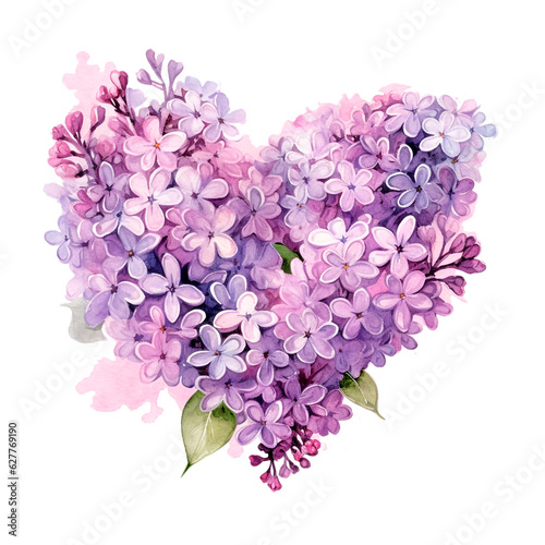 heartshaped watercolor lilac flowers