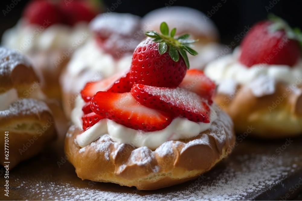 Strawberry cake with whipped cream and fresh strawberries on wooden background Strawberry cake with whipped cream and fresh strawberries on wooden background