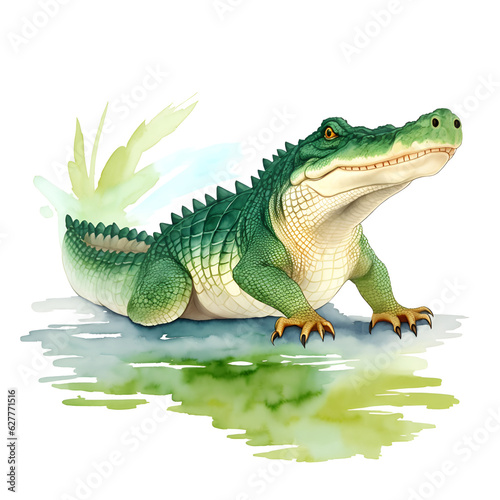 Crocodile in cartoon style. Cute Little Cartoon Crocodile isolated on white background. Watercolor drawing  hand-drawn Crocodile in watercolor. For children s books  for cards  
