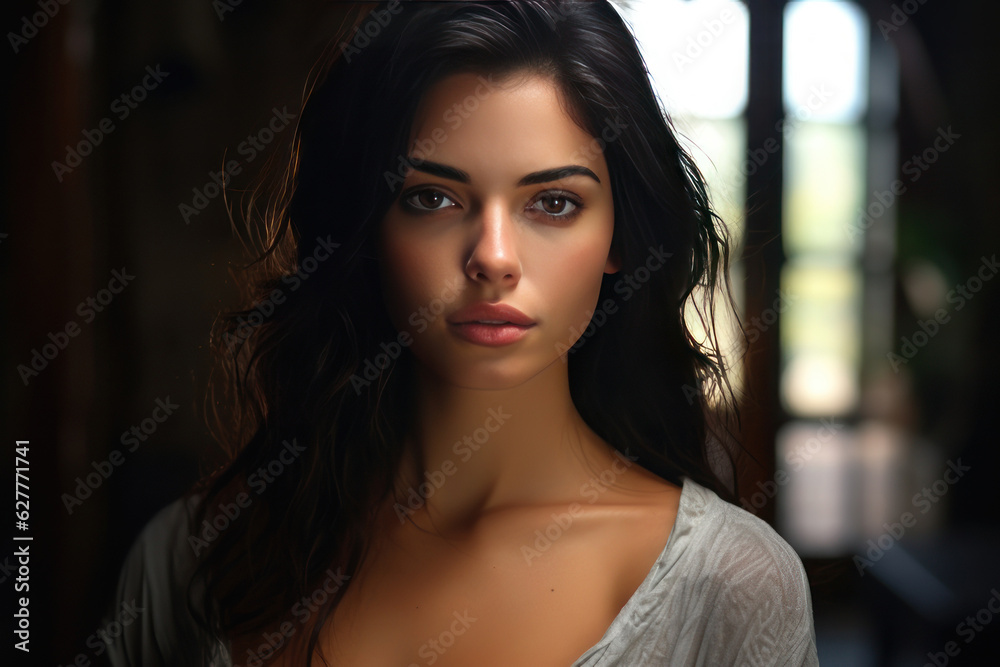 A beautiful woman with dark hair and brown eyes. AI generative. A beautiful woman with dark hair and brown eyes. AI generative.