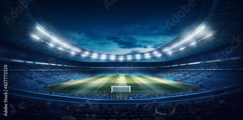 goal soccer green stadium light world football arena sport game. Generative AI.
