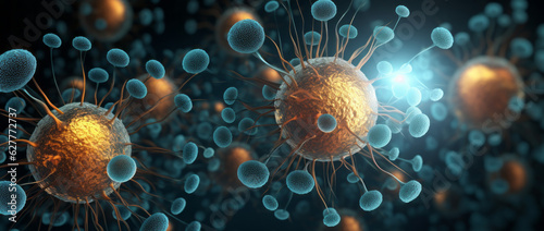 Abstract bacteria, probiotics, gram positive bacteria coronavirus virus and bacteria of various shapes against a light microbiology background. Concept of science, medicine.