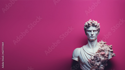 Modern Renaissance Man Statue Head with Flowers  Classic and Minimalist Digital Render