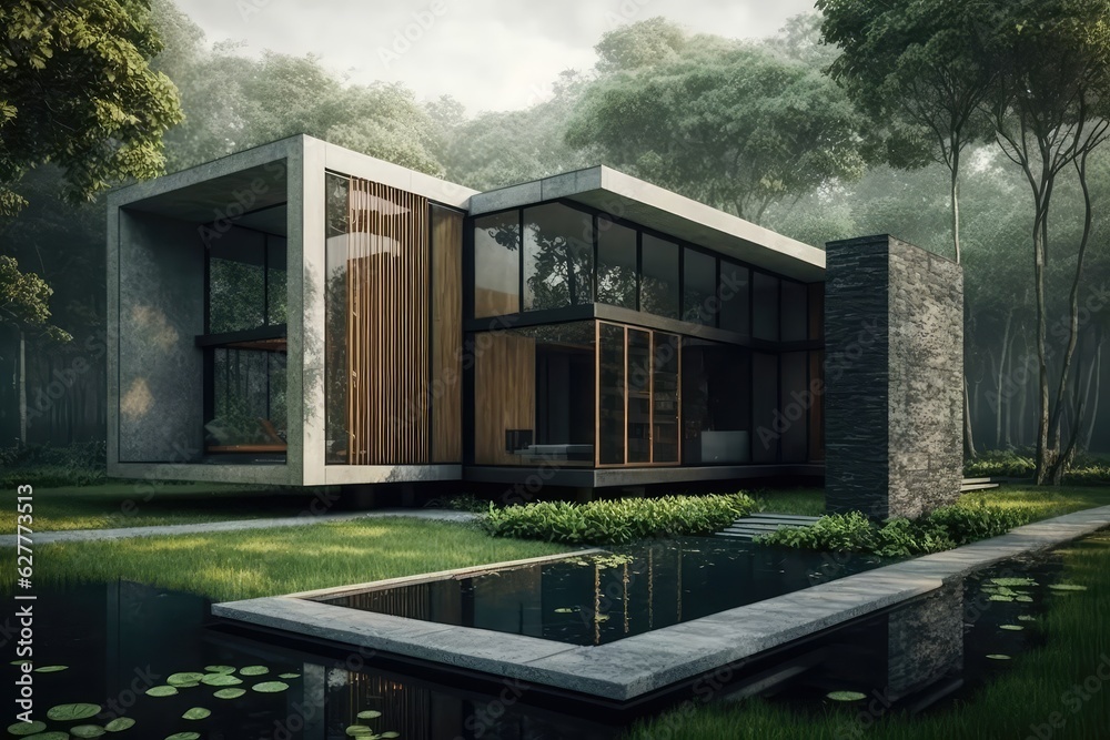 3d render modern house building for luxurious lifestyle generative ai