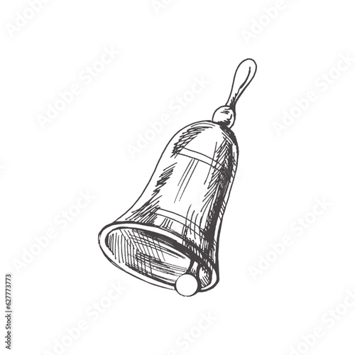 Vector hand-drawn school  supplies Illustration. Detailed retro style school bell sketch. Vintage sketch element. Back to School. School essential illustration.