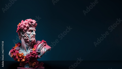 Modern Renaissance Man, Floral Greek Roman Style Statue, Minimalist Concept Render