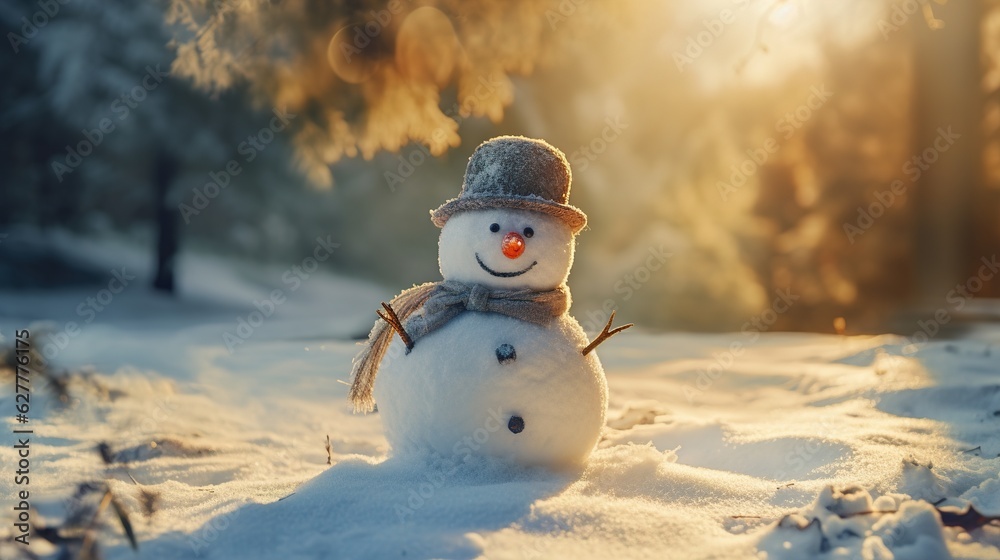 Obraz premium New Year's snowman, fabulous snowman Generative AI