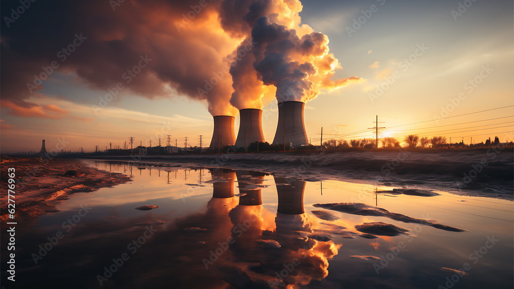 Remote Nuclear Power Plants and Cooling Ponds, Nuclear Energy Digital Concept Render