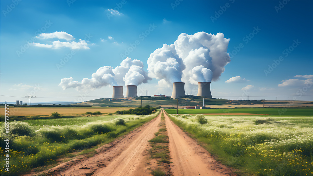 Remote Nuclear Power Plants and Cooling Ponds, Nuclear Energy Digital Concept Render Remote Nuclear Power Plants and Cooling Ponds, Nuclear Energy Digital Concept Render