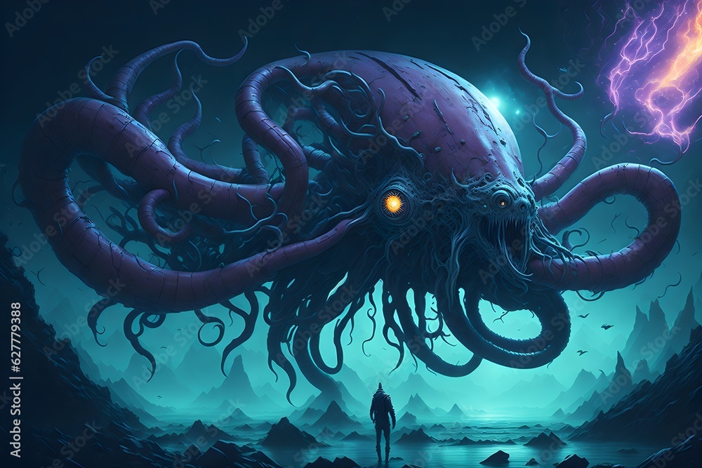 Kraken-like Creature Navigates Cosmos in Futuristic Sci-Fi | Mythical Space Adventure | Galactic Exploration and Wonders - Generative AI Kraken-like Creature Navigates Cosmos in Futuristic Sci-Fi | Mythical Space Adventure | Galactic Exploration and Wonders - Generative AI