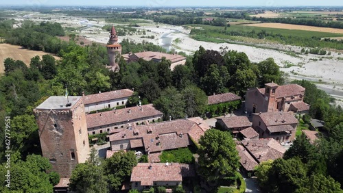 Europe, Italy , Rivergaro , Emilia Romagna - Drone aerial view of Rivalta Castle near Trebbia river  photo