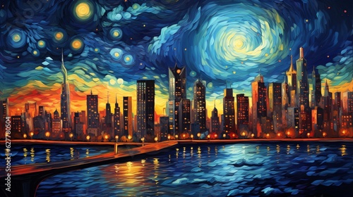 view city in the night illustration art background