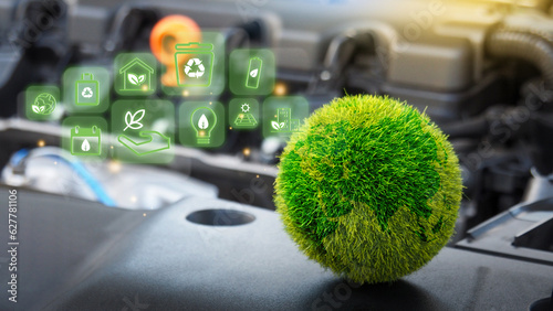 ESG icon concept. Environment, society and governance. Energy of natural gas sustainable and ethical business on network connection on green background.
