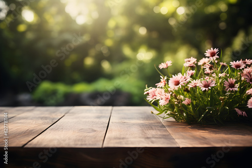 Elegant Floral Decor on Wooden Table for Product Display