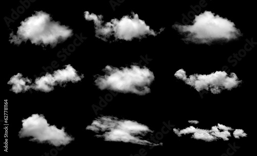 Fototapeta Naklejka Na Ścianę i Meble -  White clouds isolated on black background Clouds set on black	
