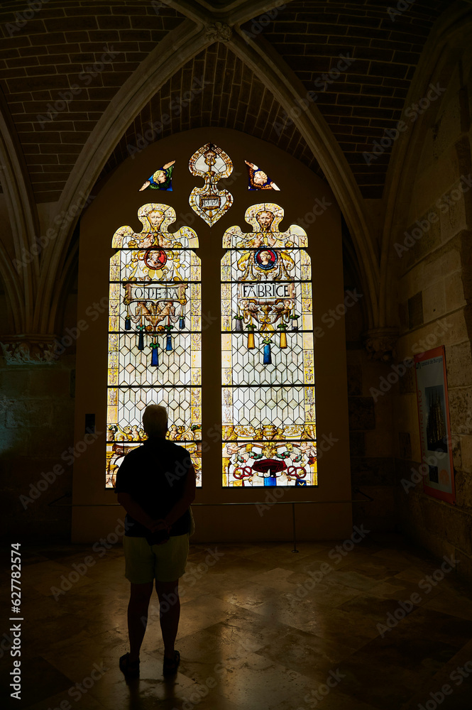 Stained glass window inside the cathedral of Burgos