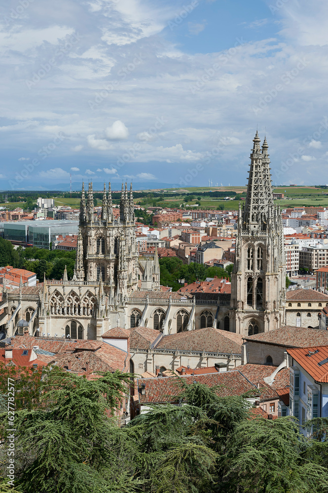 Cathedral of Santa Maria of Burgos aerial view, Burgos, Castilla y Leon, Spain