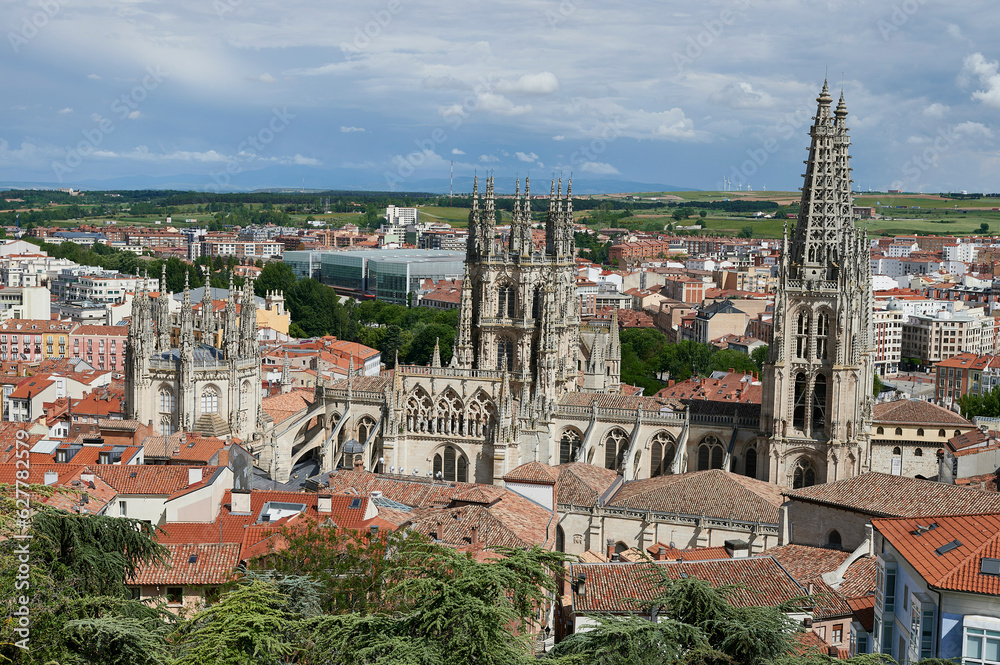 Cathedral of Santa Maria of Burgos aerial view, Burgos, Castilla y Leon, Spain