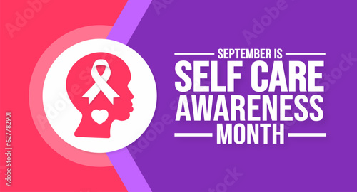 September is National Self Care Awareness Month background template. Holiday concept. background, banner, placard, card, and poster design template with text inscription and standard color. vector