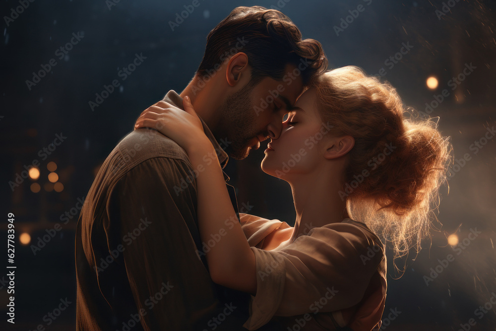 A couple of lovers dance in the rain. AI generative