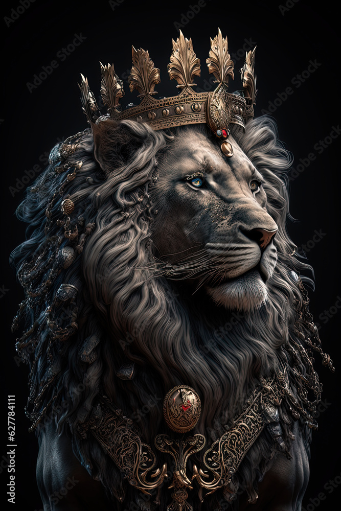 A lion wearing a crown. Generative AI