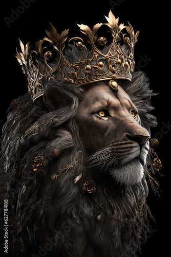 A lion wearing a crown. Generative AI © Oleksandr