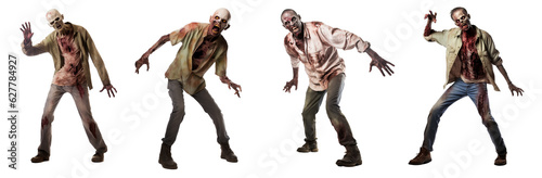 Set of zombies transparent isolated background 