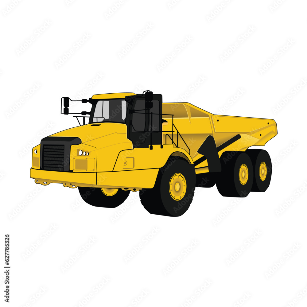 Articulated dump truck. Heavy equipment vehicle isolated color vector illustration