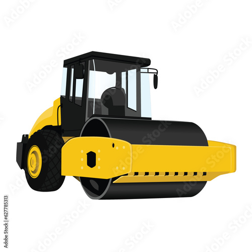 Yellow compactor, vibratory Road roller and asphalt paver, heavy equipment for road construction. vector illustration eps 10