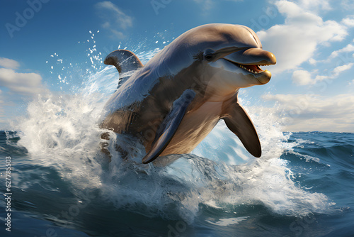 Delphin in clean blue water. AI Generated © Photo Designer 4k