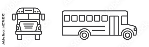 Schoolbus Type C thin line icon set - side view and front view