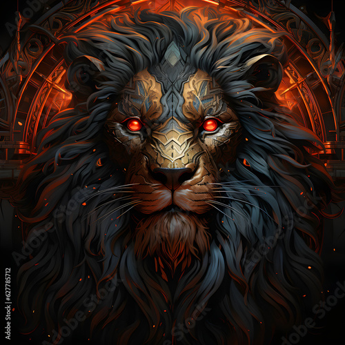 Lion zodiac black colorful realistic. AI Generated
