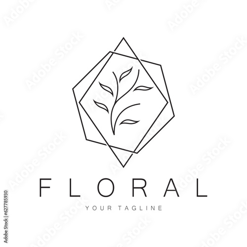 Elegant floral and leaf frame. Delicate botanical vector illustration for labels, spas, corporate identity, and wedding invitations