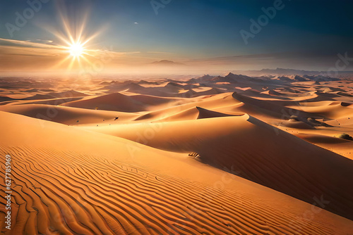 Sand dunes in Desert. Landscape of golden sand in Sahara desert. Golden Sand Dune Desert Landscape.