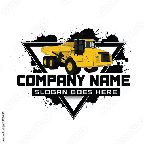 Articulated Dump truck logo design. Heavy equipment logo vector for construction company