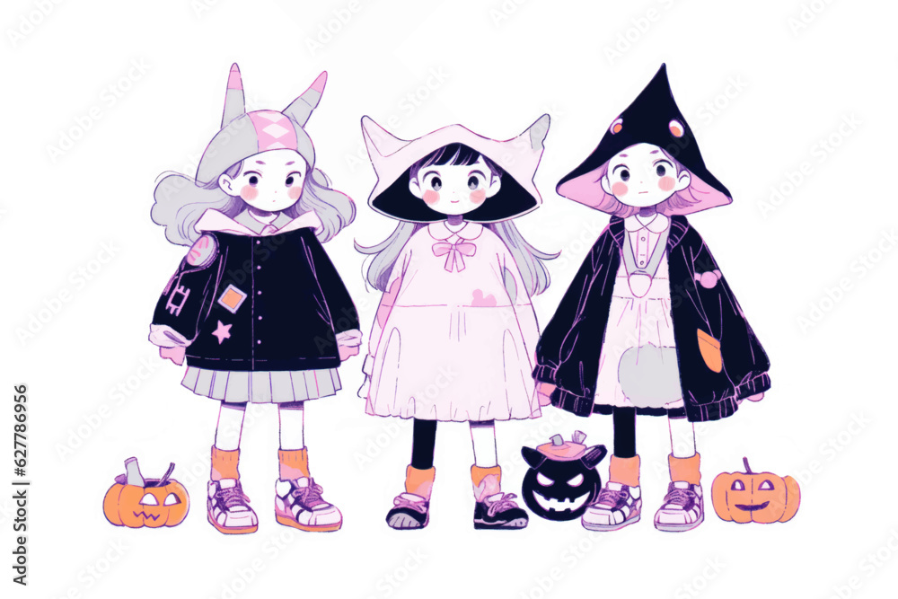 Cute little witch girls in halloween costume Cute little witch girls in halloween costume